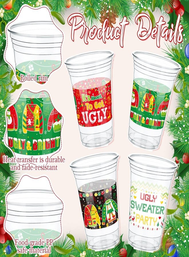 Jingmore 100 Pcs 12 oz Christmas Ugly Sweater Plastic Cups with Straws Christmas Disposable Plastic Cups Winter Xmas Holiday Party Cup Bulk for Merry Christmas Party Supplies Xmas Party Decorations - Image 2